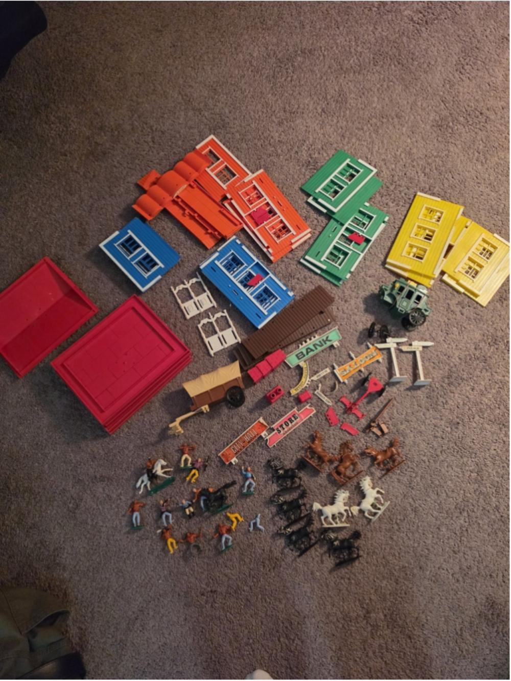 Vintage 1970s Sears Big Western Town Playset Lot W Germany Plastic Toy Figures